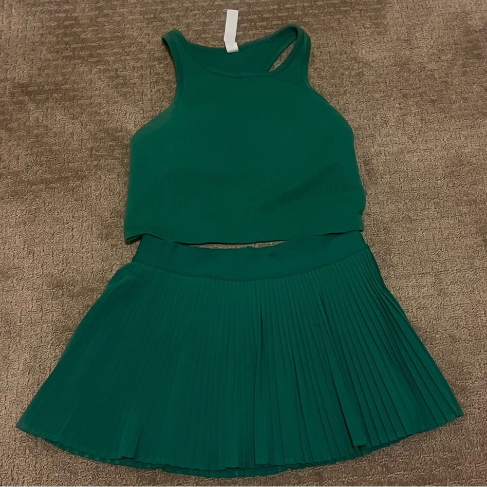 Green Tank Top and Pleated Skirt Set